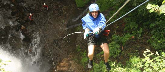 Pure Trek takes clients rappelling down waterfalls, also known as “canyoning,” in Costa Rica’s Arenal Volcano area. // © 2012 Irene Middleman Thomas F
